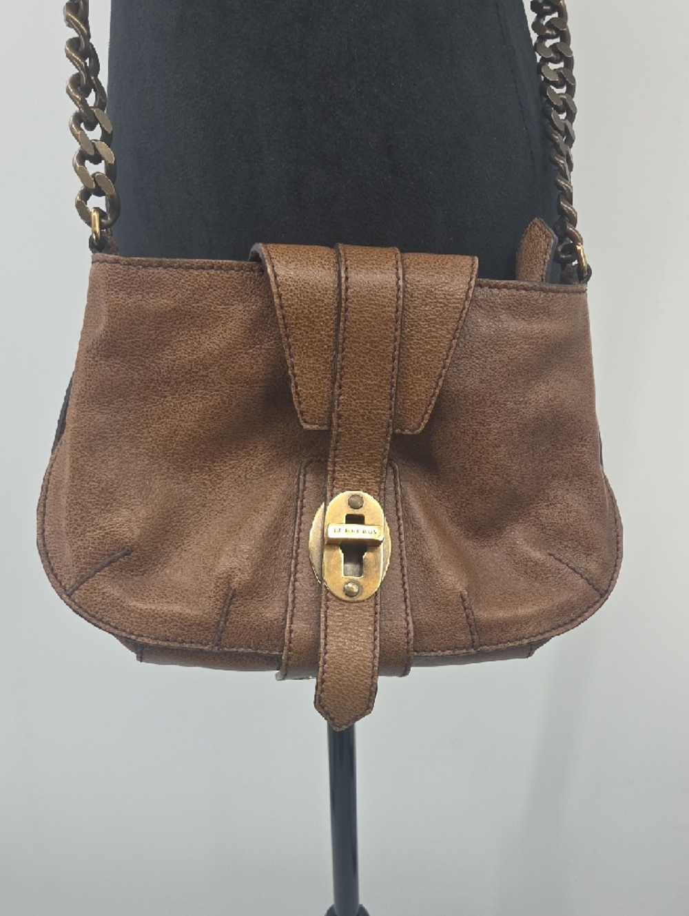 Burberry Brown Leather Crossbody with Chain Accent GORGEOUS - Picture 13 of 16